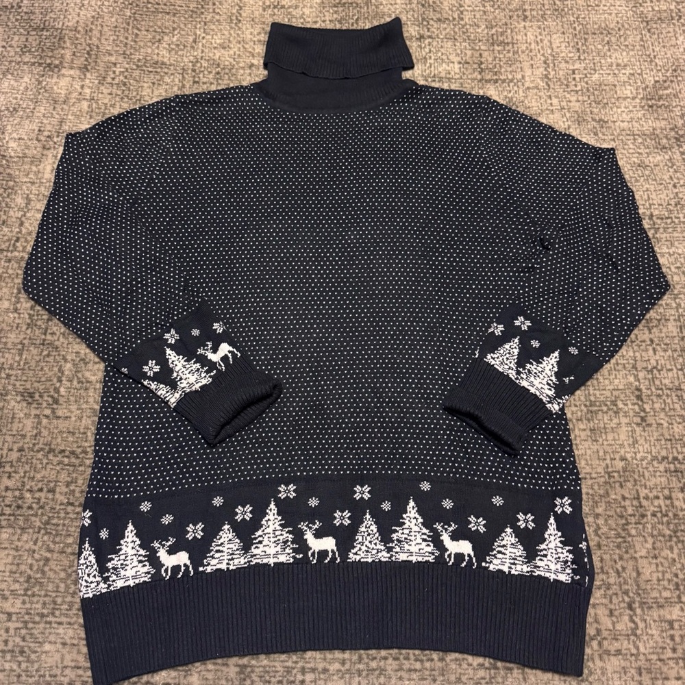 LLBean Navy White Cotton Cashmere Sweater - Medium